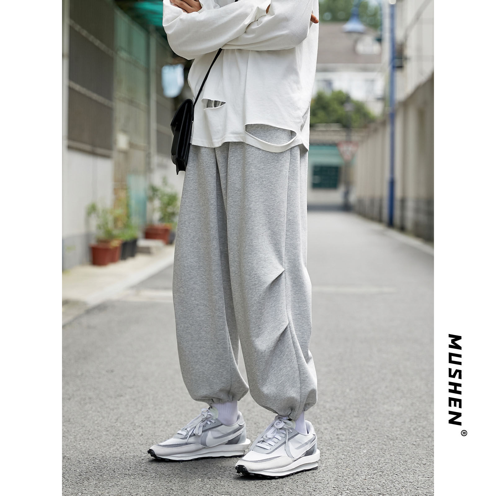 Guard Pants Male Tide Cards Fall Straight Barrel 100 Hitch Rope Bunch Foot Casual Pants Ins Harbor Wind Ruffles Pants Men 90% Pants