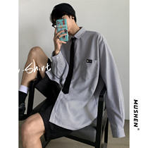 Advanced sense striped shirt mens long sleeve Hong Kong style Japanese casual Joker Korean version of loose trend falling light luxury shirt