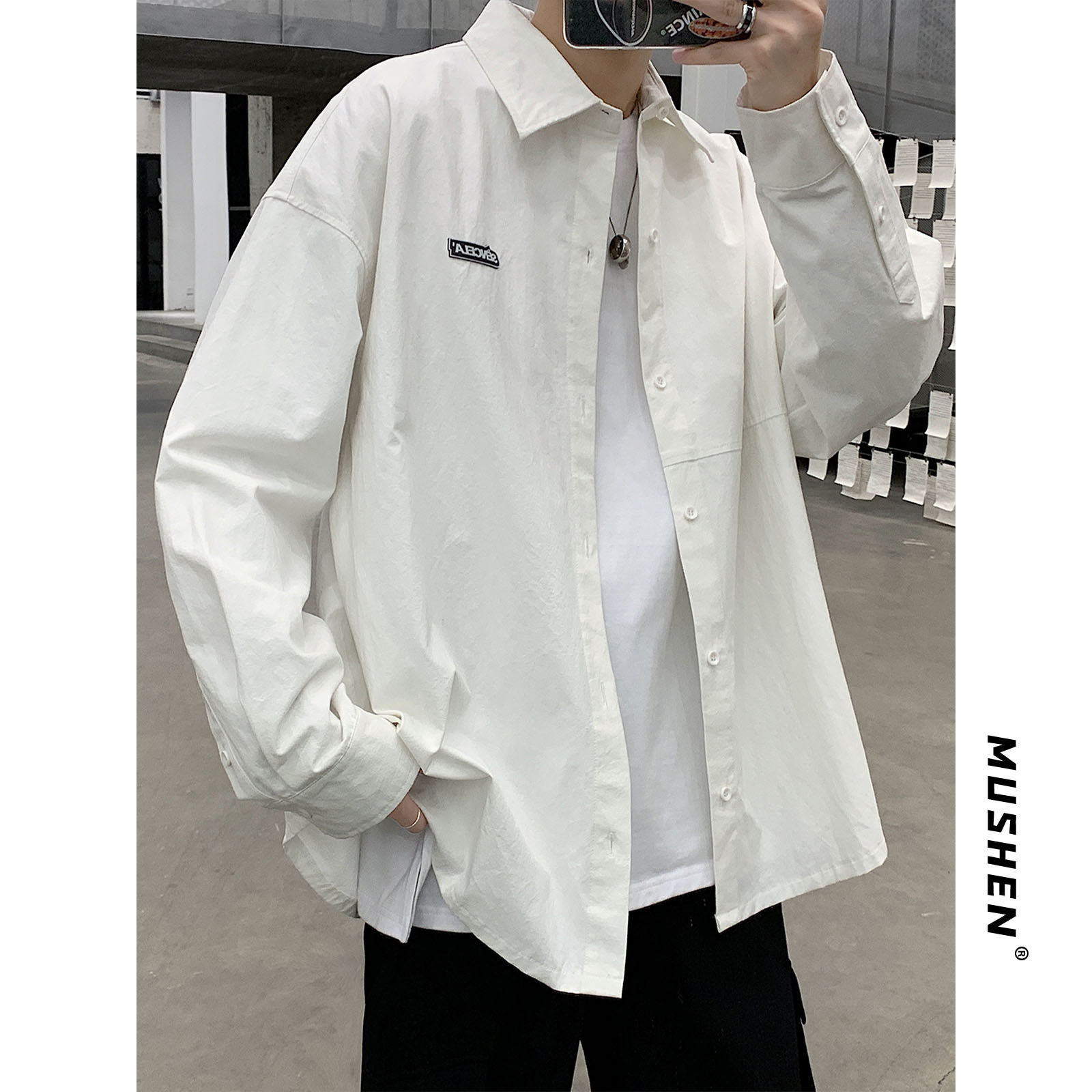 Net Red very fairy pure color shirt male long sleeve Korean version trendy casual handsome air harbor wind day department senior feel shirt tide