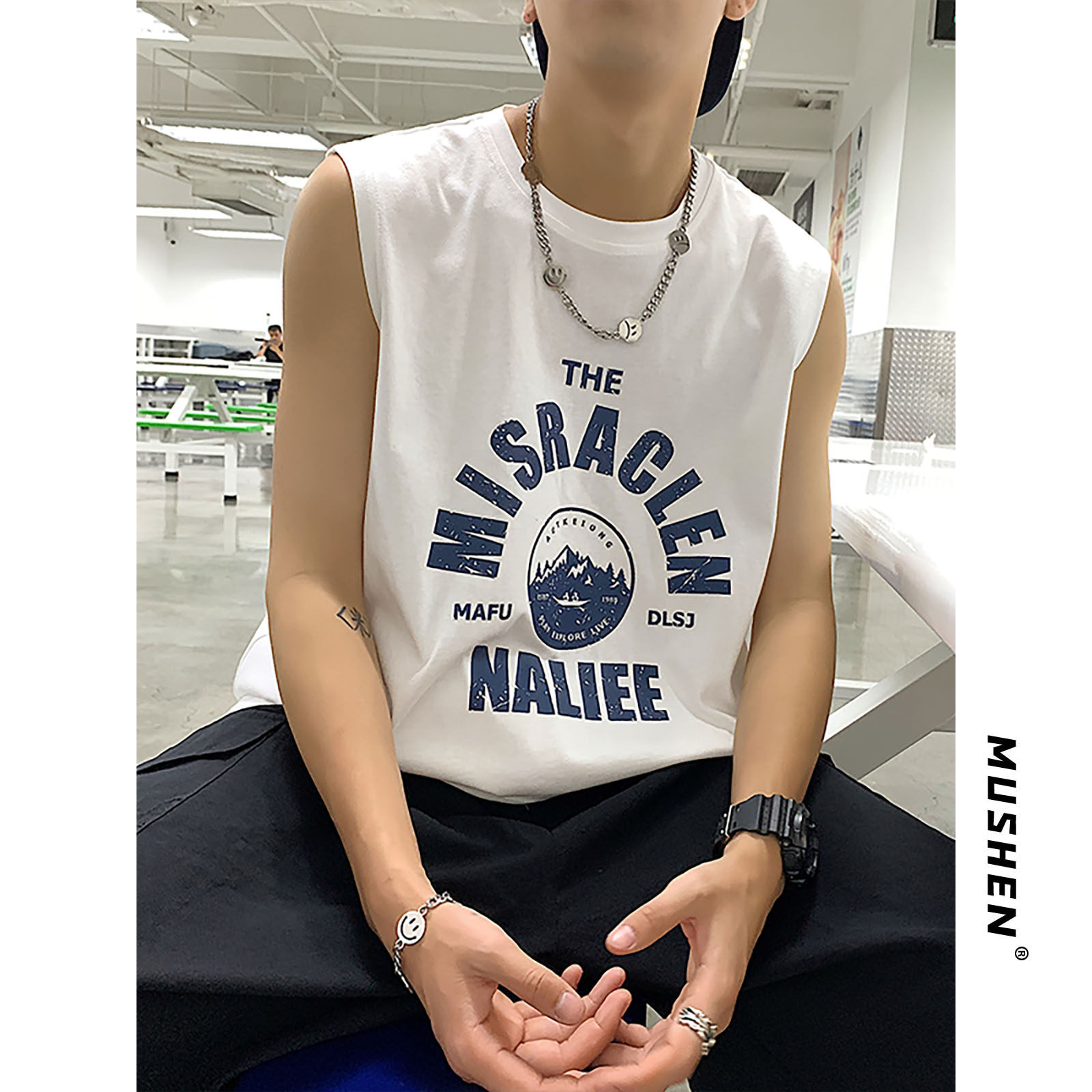 Sleeveless Sport Vest Male Tide Large Size Easy Cross Bar Outside Wearing Tide Card Thin street Hip Hop Basketball Pure Cotton Kan Shoulder