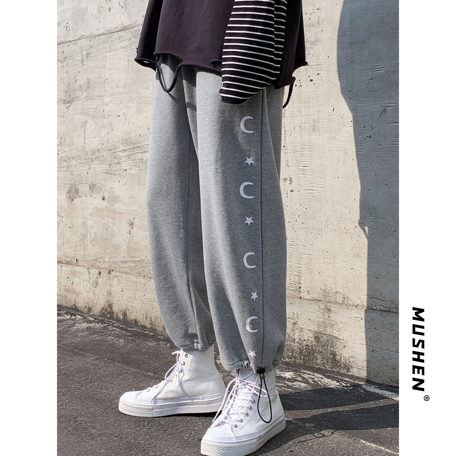 Guard Pants Male Tide Cards Fall 100 Hitch Loose Rope Bunch Foot Print Han Prints trendy sports casual 90% pants