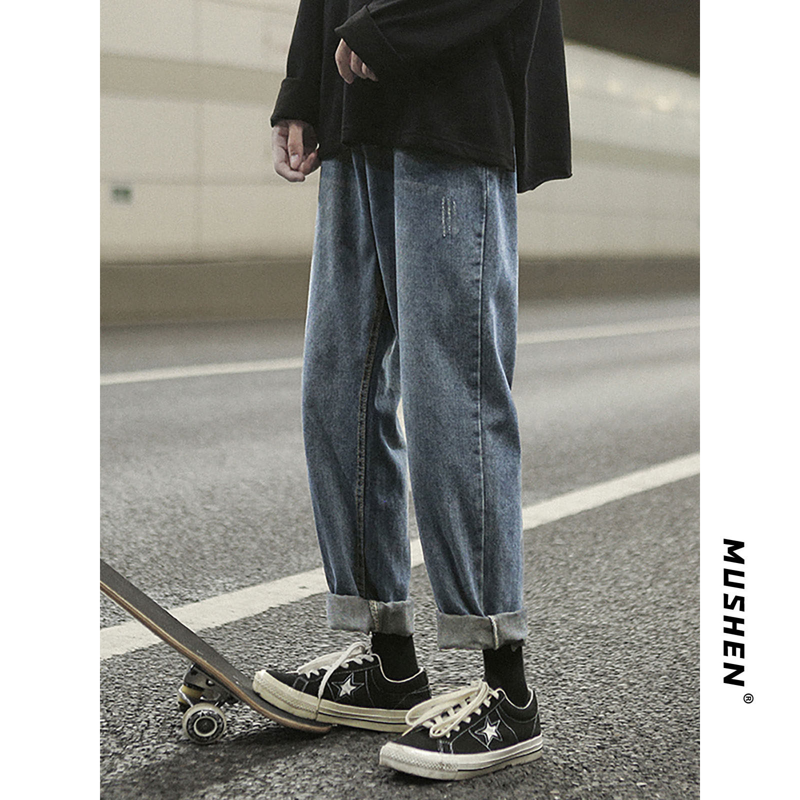Jeans Men's straight cylinder loose Korean version Trend with 100 hitch, casual autumn and winter plus suede and old daddy pants