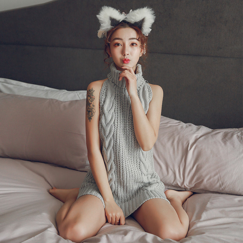 Japanese virgin killer women's sweater blood drop open file erotic lingerie halter sexy perspective passion suit Sao