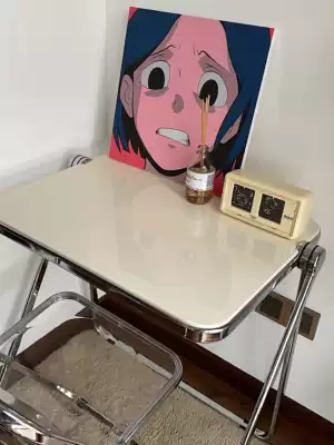 DPstudio Simple small apartment folding table Portable storage desk Learning computer table and chair White makeup table