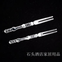 Disposable plastic fruit fork transparent short fruit fork two tooth fork Environmental protection fruit fork