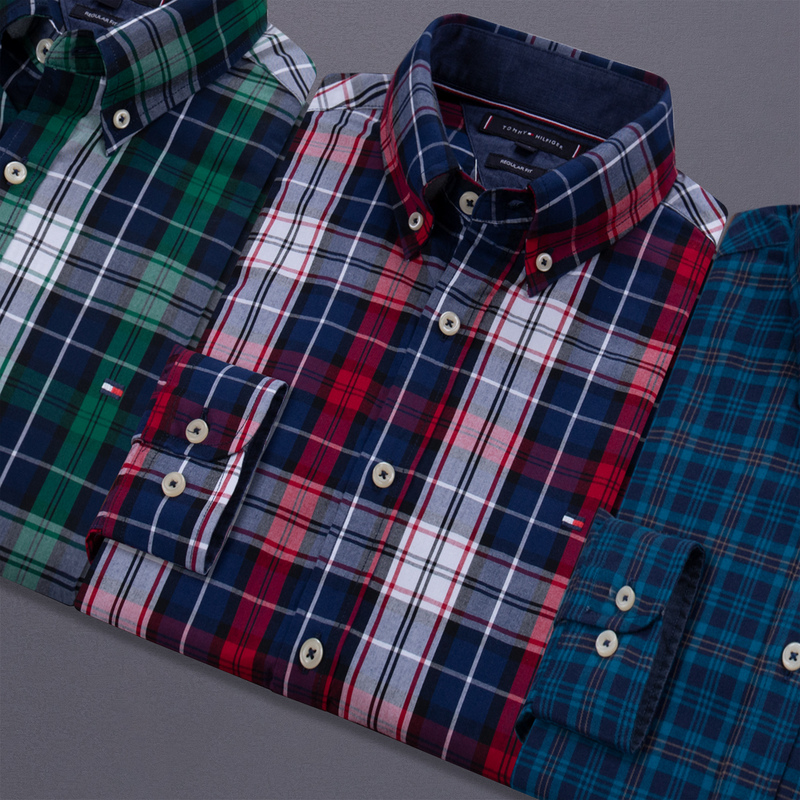 Domestic In-Stock North American Tommy Men's Long-Sleeve Shirt, Pure Cotton, Large Size, Wrinkle-Free, Plaid, Spring Outerwear Shirt