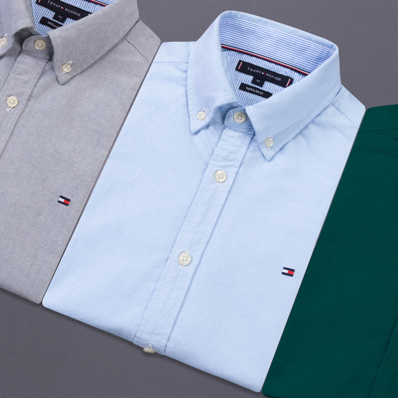 Summer New Product North American Tommy Men's Short-Sleeved Shirt Oxford Fabric Commuter Large Size American Casual Shirt