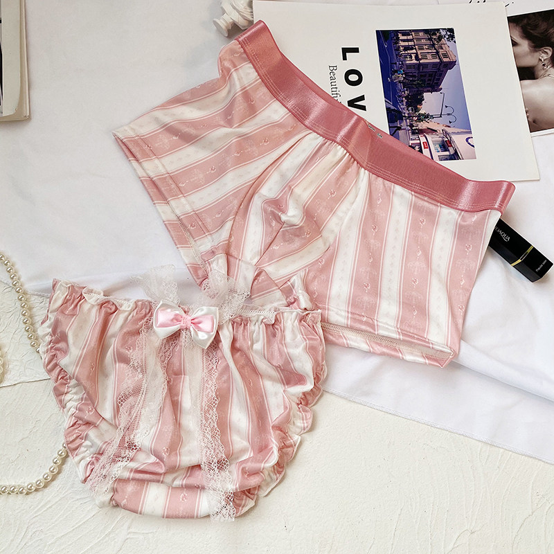 Retro striped Couple panties briefs Hip Briefs teenage butternut Butterfly Knot Sweet and Cute Briefs
