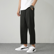 Small trousers mens straight loose casual pants summer black pants Korean version of ins trend Joker thin ankle-length pants