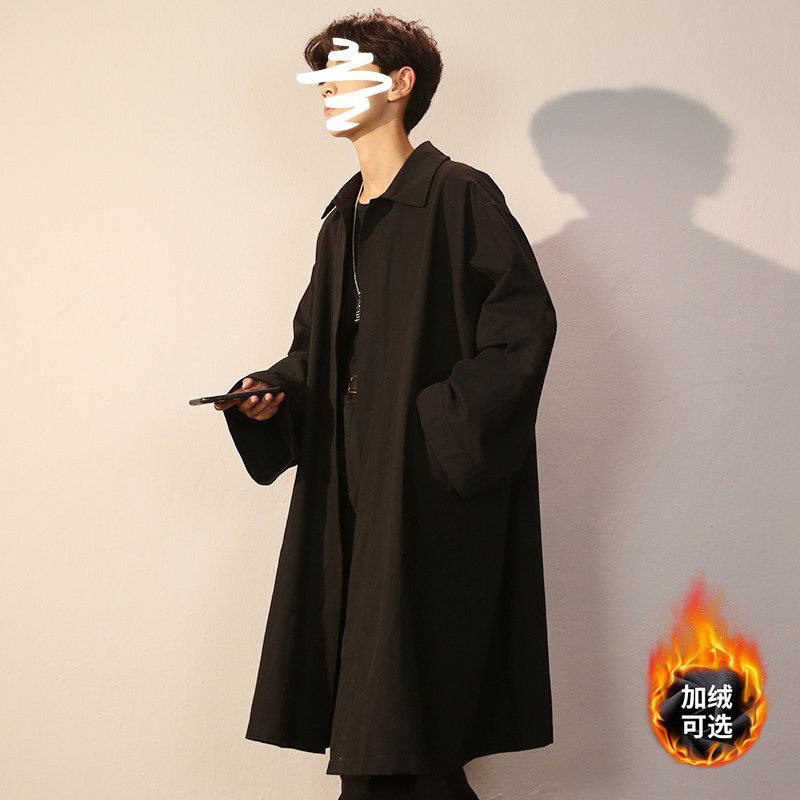 Trench coat men's medium and long winter coat Hong Kong style Korean version thick coat loose winter fashion men's new coat