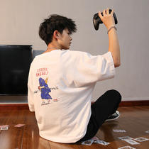 T-shirt mens short-sleeved half-sleeved ins tide brand Korean version of the wild trend hip-hop summer boys Hong Kong style loose five-point clothes