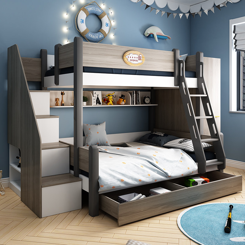 Fire Totem up and down bed Double bed solid wood Multi-functional male girl bunk bunk bed with two layers of children's bed wardrobe high and low bed