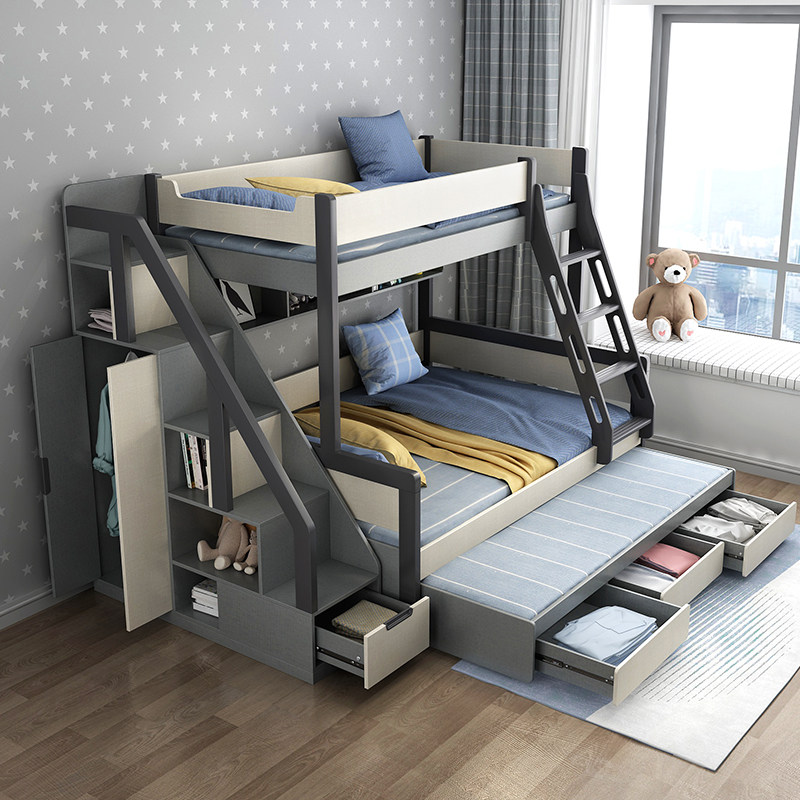 Fire Totem Children's Bed Up And Down Bed Double Bed Solid Wood Upper And Lower Bunk Bed With Small Household Type Staggered Primary And Secondary Bed Low And Low Bed