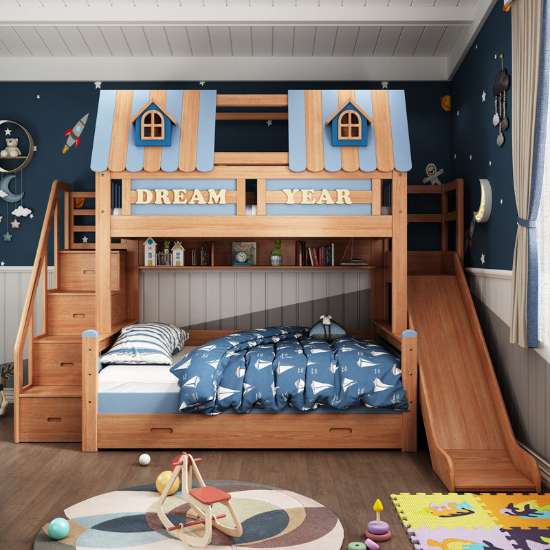 Fire Totem sliding terraced bed Children's bunk beds upper bunk beds Two floors Double beds Multi-functional roof male and female girls High and low beds
