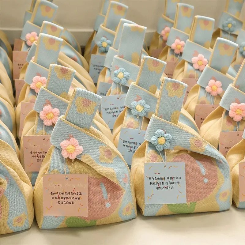 New Style Handbag for Souvenirs, Cute Knitted Bag with Flowers, Large Capacity Birthday and Wedding Gift Bag, Baby Party