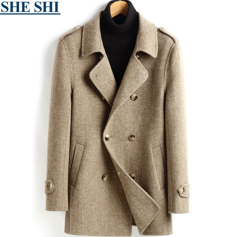 Woolen Coat Men's Medium Short Herringbone Lapel Korean Style Slim Non-Cashmere Double-sided Woolen Jacket