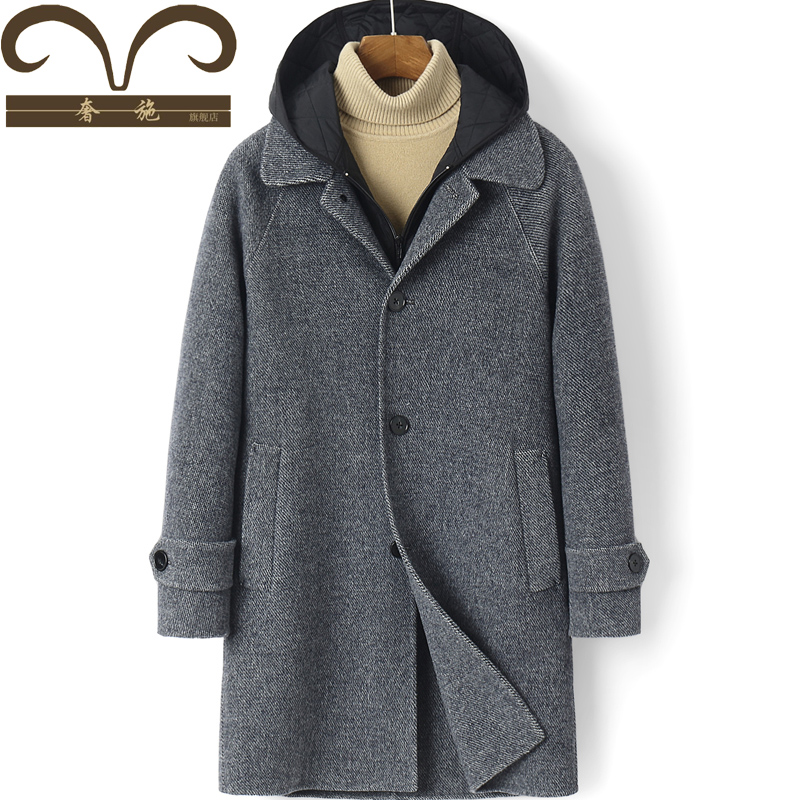 Fall and Winter coat thick two pieces of wear can be removed from the inner daring double sideless cashmere long shoulder-clothes