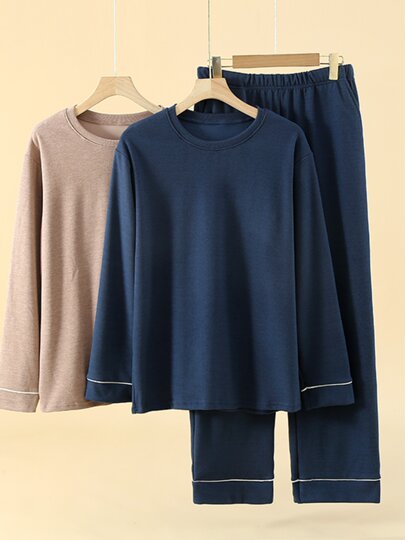 Rongde pajamas men's spring and autumn plus velvet brushed soft long-sleeved casual loose men's winter warm home clothes set