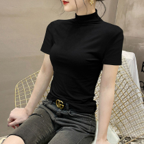 2022 Summer new Modale semi-high collar bottom shirt woman short sleeve inner lap mask T-shirt for a black blouse