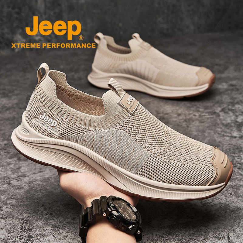 Jeep Men's Sneakers, New Summer Style, Fly-Knit Breathable Slip-On Shoes, Men's Outdoor Non-Slip Slip-On Dad Shoes, Trendy