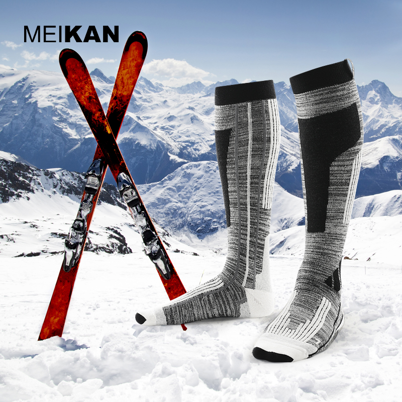 MEIKAN beautiful outdoor mountaineering hiking men and women warm thickened high-top quick-drying merino wool ski socks