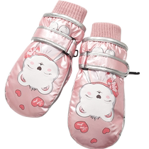 4-8 autumn and winter girls and baby down cotton gloves winter plus velvet and thickening to keep children playing in the snow and waterproof