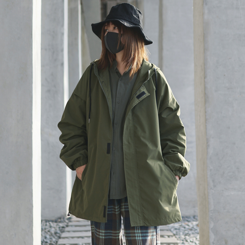 Military Green Functional Style Spring and Autumn Zipper Thin Jacket for Women, Salt-Style Loose Workwear Jacket, Outdoor Camping Style Outfit