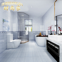 Blue Mediterranean tile kitchen bathroom wall tiles 300X600 stripes wavy line balcony non-slip floor tiles