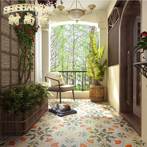 Retro hand painted flower tiles antique flower pieces non-slip floor tiles dining room balcony bedroom courtyard living room background wall tiles 300