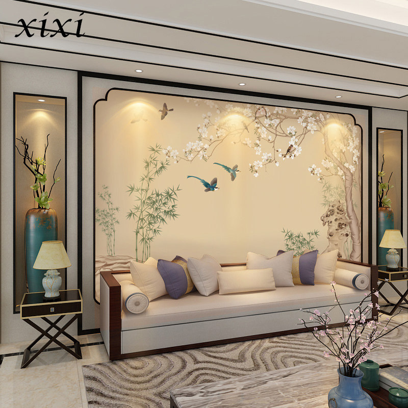 Chinese TV background wall wallpaper classical flower and bird wall covering living room sofa Chinese style mural 2020 new wallpaper