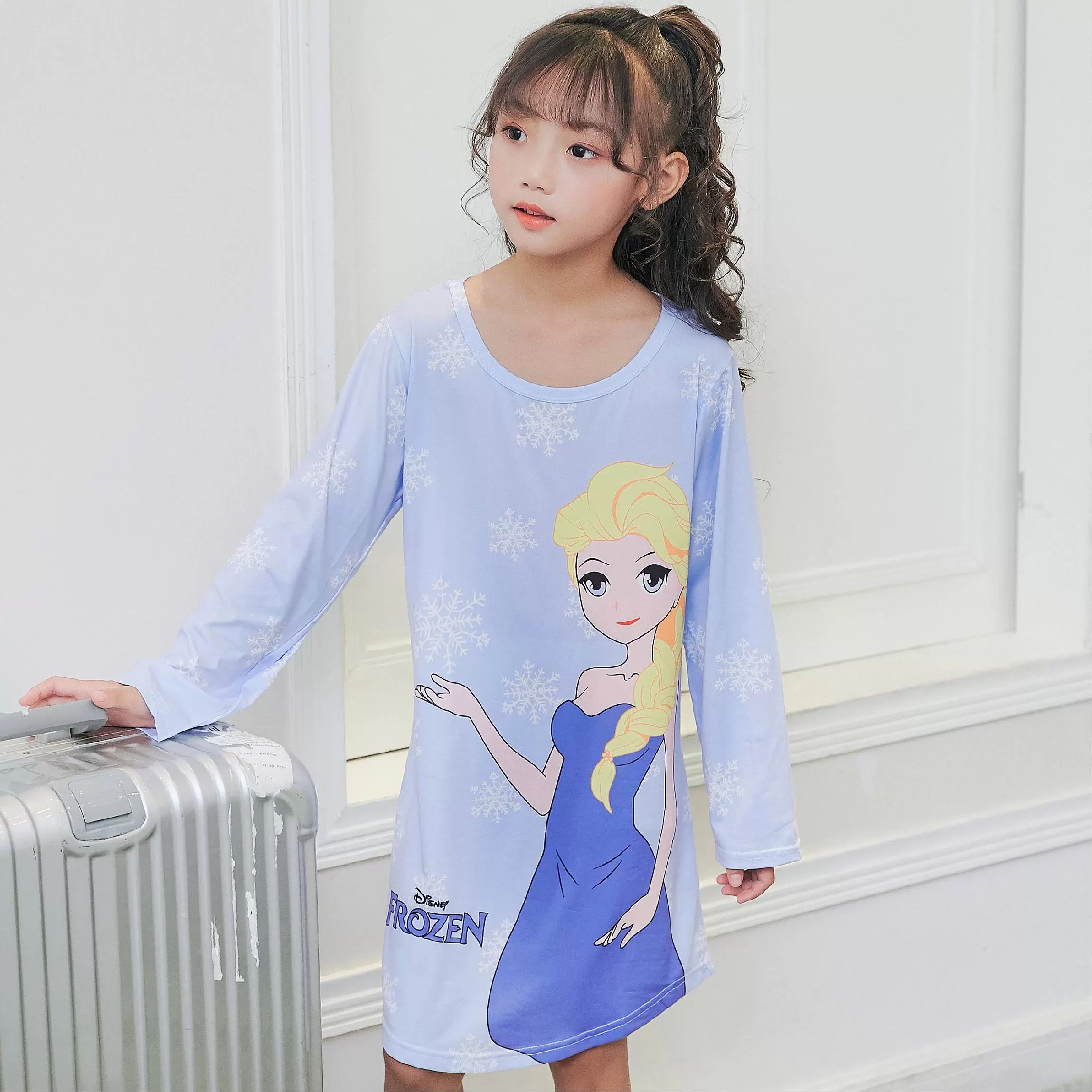 Đồ ngủ trẻ em, đồ bộ trẻ em dễ thương, 2 bé gái, 3-5 tuổi, công chúa, 6-8-10 tuổi, pijama áo dài xuân thu - Đêm đầm