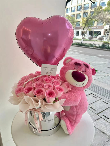 花中情 草莓熊毛绒公仔玩偶花束鲜花礼盒包装节日礼物diy花艺材料