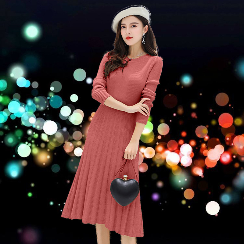 Early Autumn Knit Foreign Dress Lady 2021 New Medium Long Version Skirt Temperament Autumn Winter Long Sleeves Fit Inside A Long Skirt