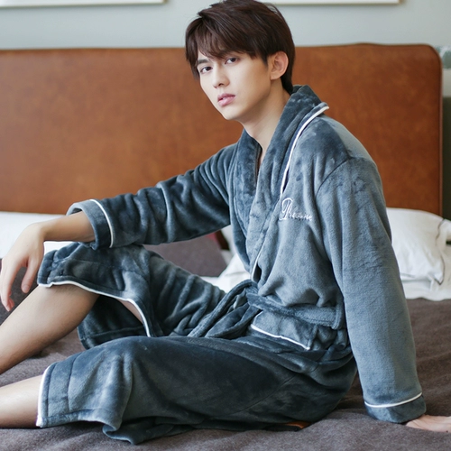 Демисезонный банный халат для влюбленных, бархатная удерживающая тепло мужская фланелевая длинная коралловая пижама