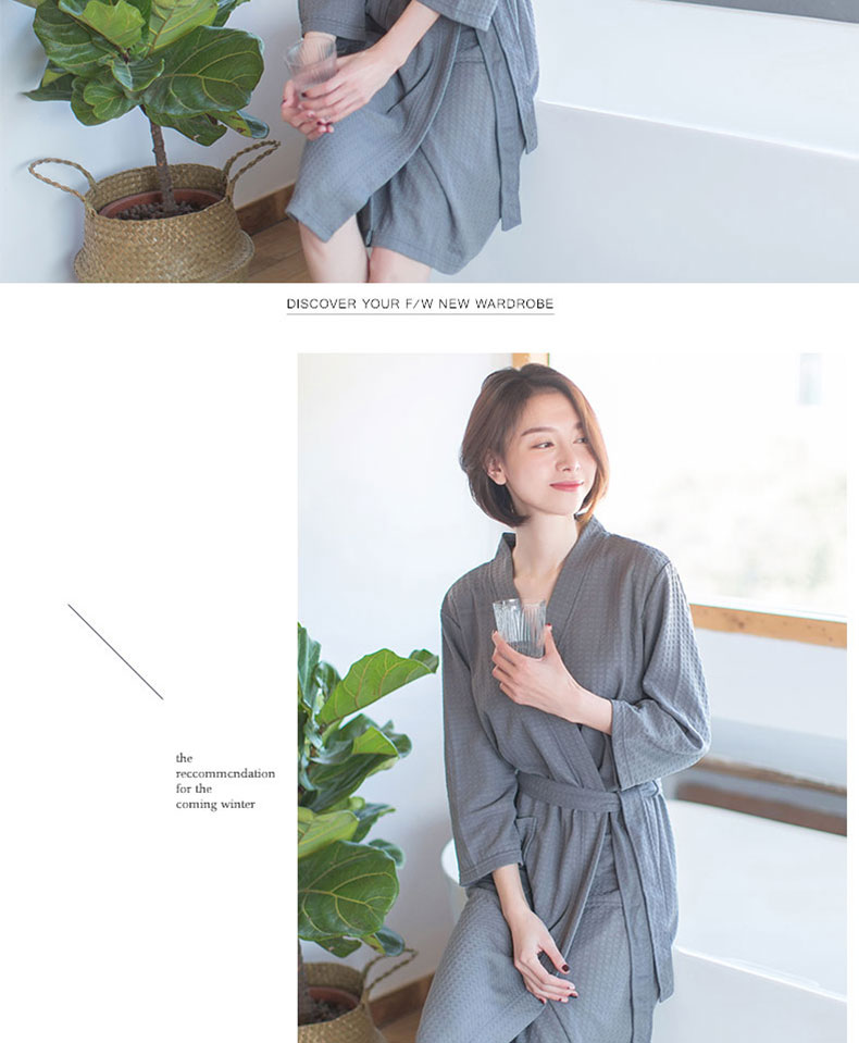 Áo choàng tắm nữ mùa hè phần mỏng waffle gown nam và nữ phần dài các cặp vợ chồng bảy điểm tay áo choàng tắm đồ ngủ dịch vụ nhà áo ngủ đẹp giá rẻ