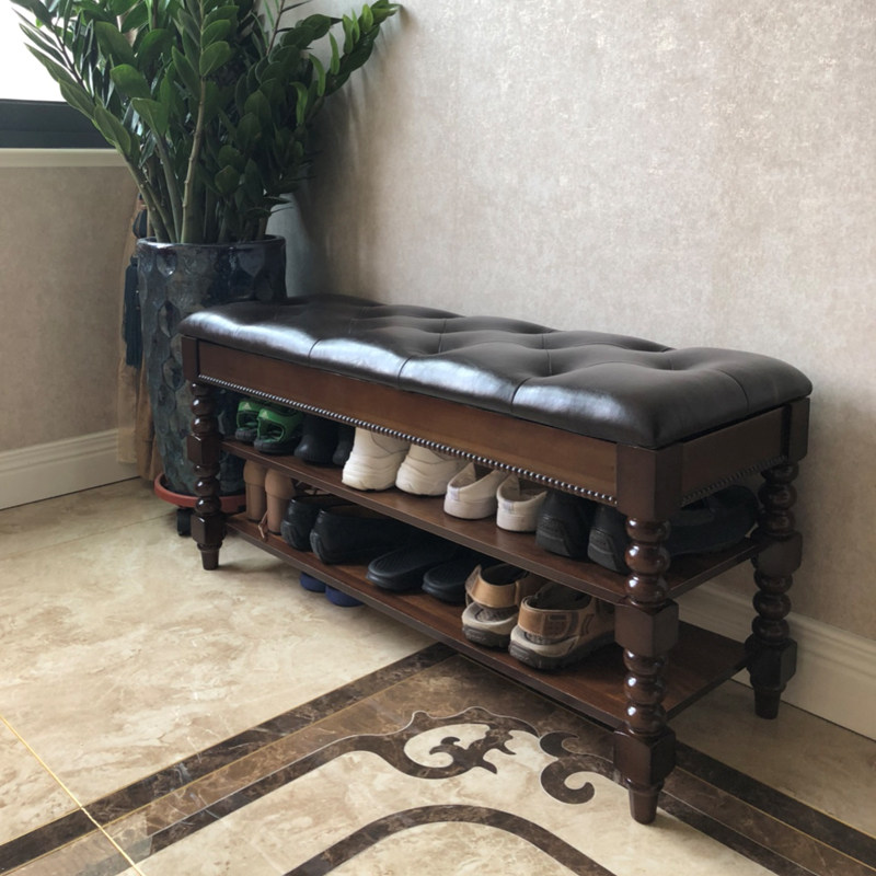 Shoe change stool Home storage stool American solid wood shoe rack door wearing shoe stool European small apartment shoe cabinet type shoe stool