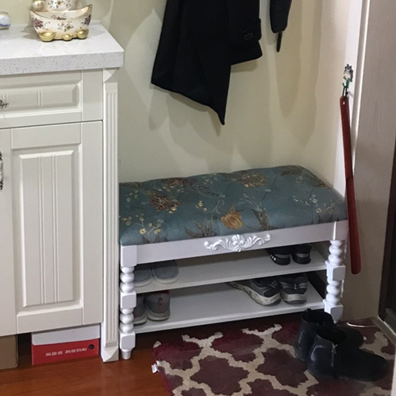 Cloth shoe changing stool storage shoe cabinet all solid wood strip shoe stool footstool European white cloth shoe rack shoe changing stool