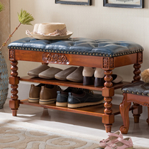 Door-in-door Shoe stool Shoes Stool-style Style Strip Leather Stool storage stool American solid wood Shoes Stool-style Shoe Cabinet
