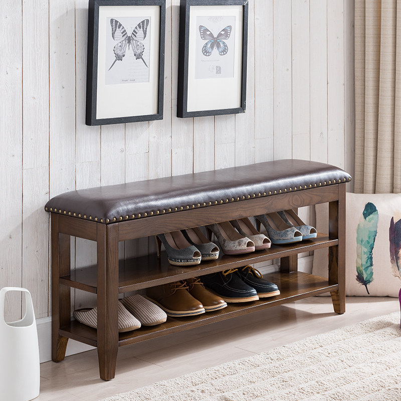 Shoe Changing Stool Nordic Shoe Stool Shoe Cabinet Simple Modern Solid Wood Storage Stool Japanese-Style Long Stool Leather Shoe Stool