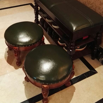 American solid wood round mound stool genuine leather childrens stool home small stool living-room swivel tea table stool Euro style changing shoes stool