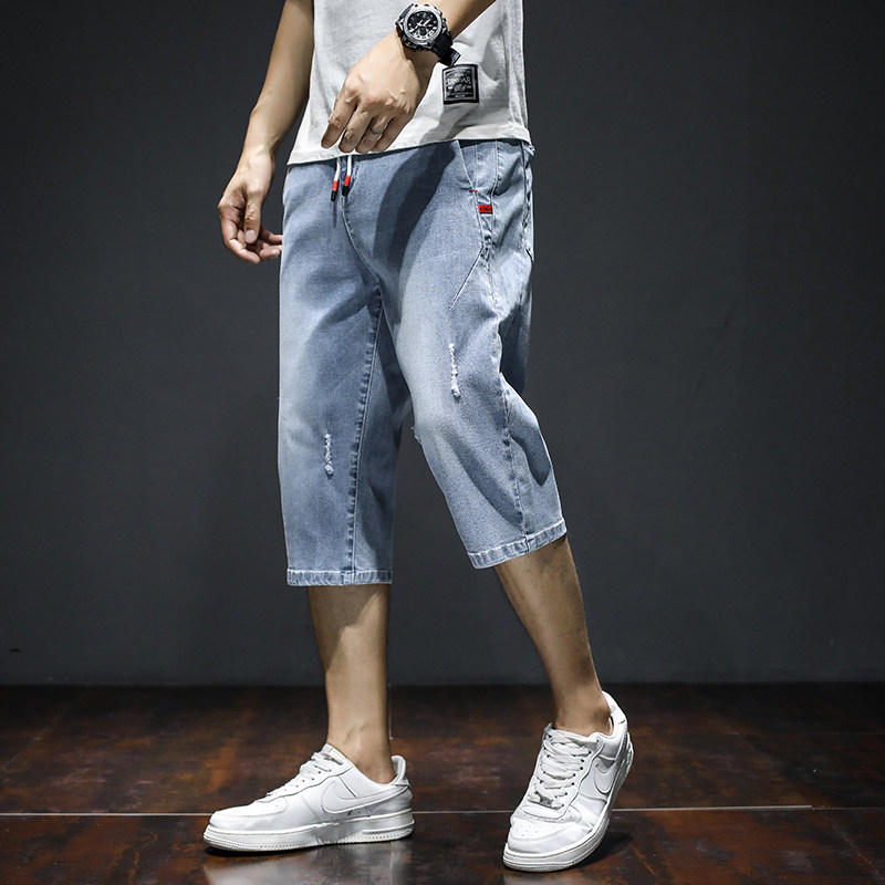 2020 Summer New Tide Cards Easy straight cylinder 70% 50% trouser Han version Trend casual 100 lap 7 Jeans Shorts