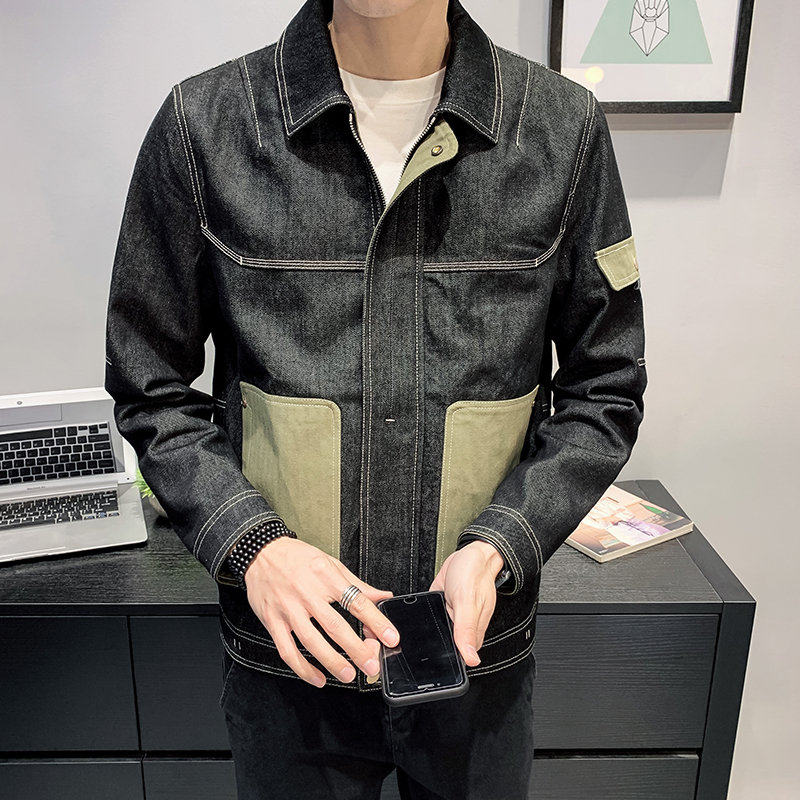 Spring and Autumn New Denim Jacket Men's Tide Brand Handsome Workwear Jacket Casual Functional Trend Top D0225