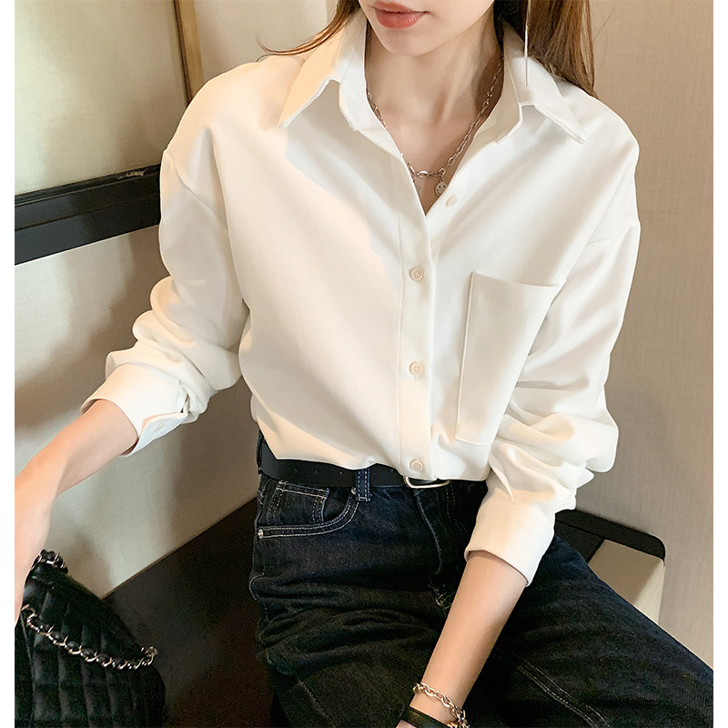 Corduroy white shirt women's 2022 spring and autumn new design sense niche top chic foreign relaxed light shirt