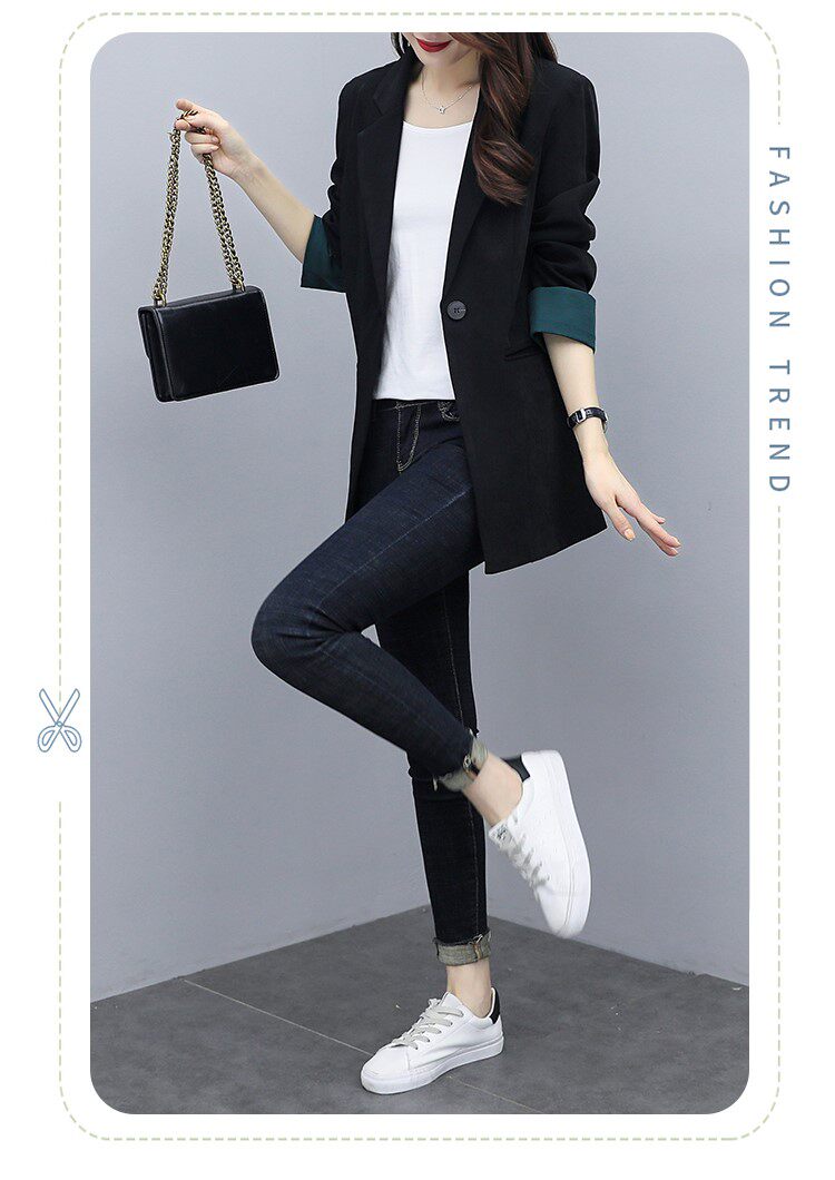 Костюм, весенняя осенняя тонкая куртка, черный кардиган, коллекция 2023, подходит для подростков 