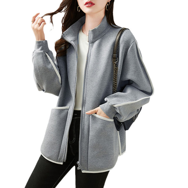 Daixiang Concubine Dai RR65 niche stand-up collar loose casual contrasting color cardigan jacket women's lazy wind top autumn tide