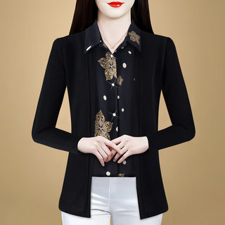 Knitted Shirt for Women, Spring, Autumn, and Winter 2025 New Style, Fake Two-Piece, Popular Top, Base Shirt, Long-Sleeved Shirt