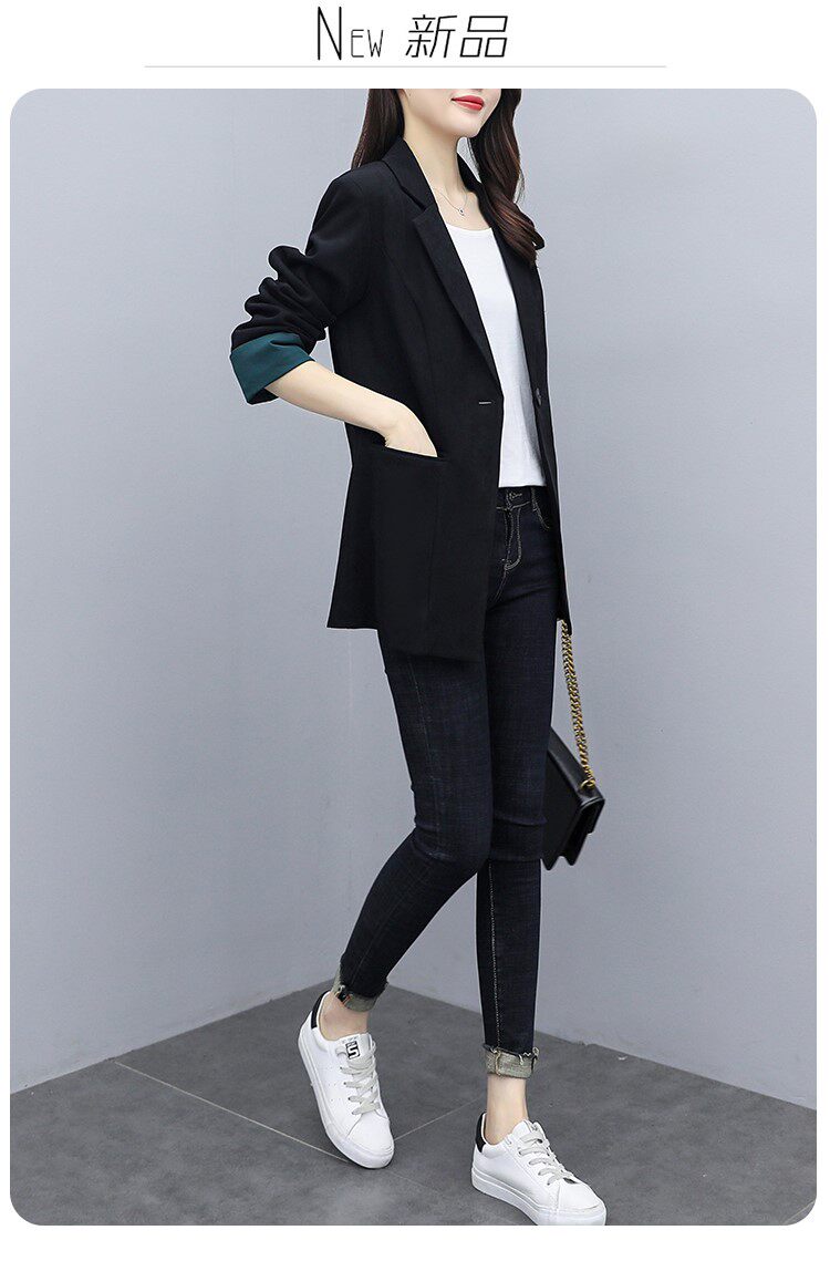 Костюм, весенняя осенняя тонкая куртка, черный кардиган, коллекция 2023, подходит для подростков 