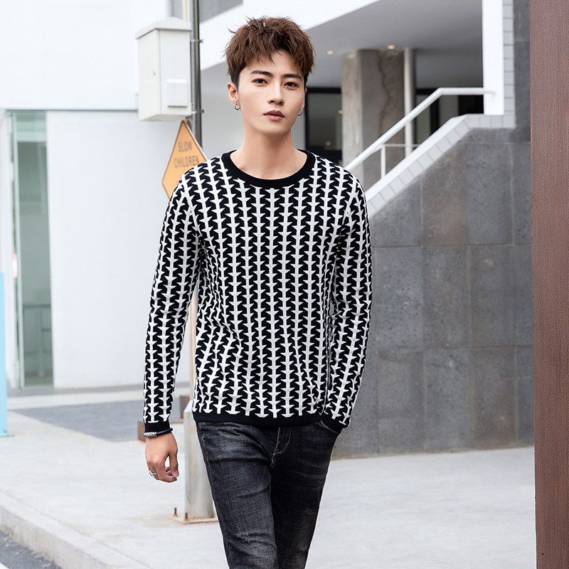 Sweater Men's thickened autumn and winter ins Coloured Korean version Teenagers Round Collar Warm Outside Wearing Cotton Sweatshirt Knitted Blouse Tide