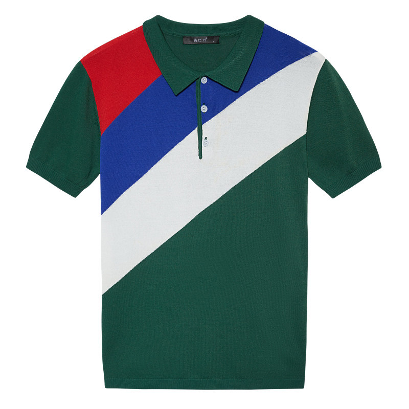 Summer ice silk knitted Polo shirt thin section cool Paul top net red trendy brand Korean version contrast color lapel t-shirt man