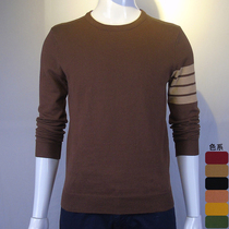 Mens low-collar teenagers autumn and winter thin color color striped sleeve cotton knitted bottomed out couple sweater tide